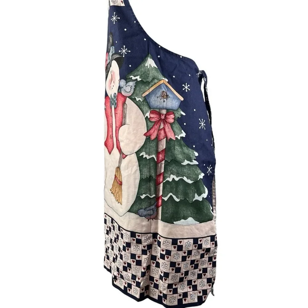 Winter Snowmen Birds Snow Apron Christmas Homemade Blue Cardinal Holiday